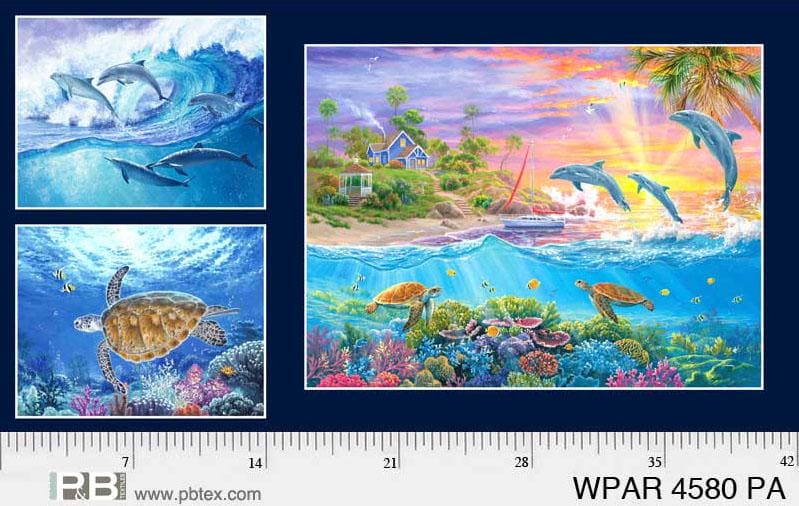 Weekend In Paradise - Block Panel - Per Panel - By Abraham Hunter for P&B Textiles - 24" x 43" PANEL - Ocean, Sea, Water - WPAR 4580 PA