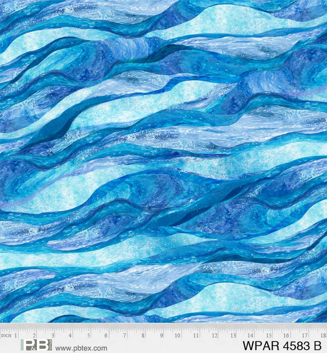 Weekend In Paradise - Waves - Per Yard - By Abraham Hunter for P&B Textiles - Ocean, Sea, Water - Blue - WPAR 4583 B