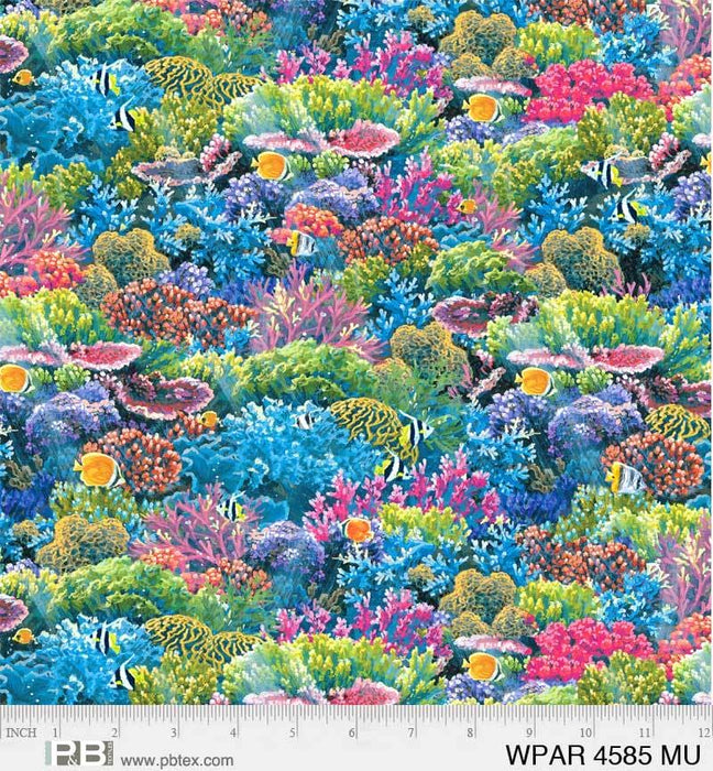 Weekend In Paradise - Waves - Per Yard - By Abraham Hunter for P&B Textiles - Ocean, Sea, Water - Yellow/Pink - WPAR 4583 YP