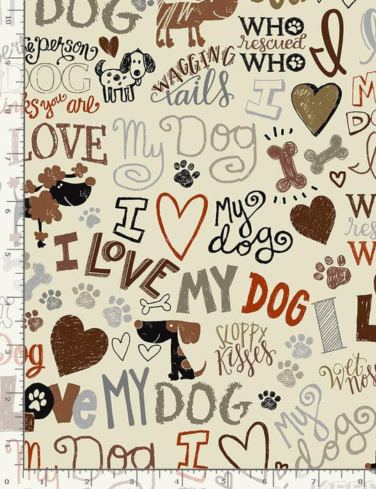 Softie - I Love My Dog - per yard - Gail Cadden - Timeless Treasures - Like Minky or Cuddle - 58"/60" Wide - WSOFTIE-PD5710 CREAM