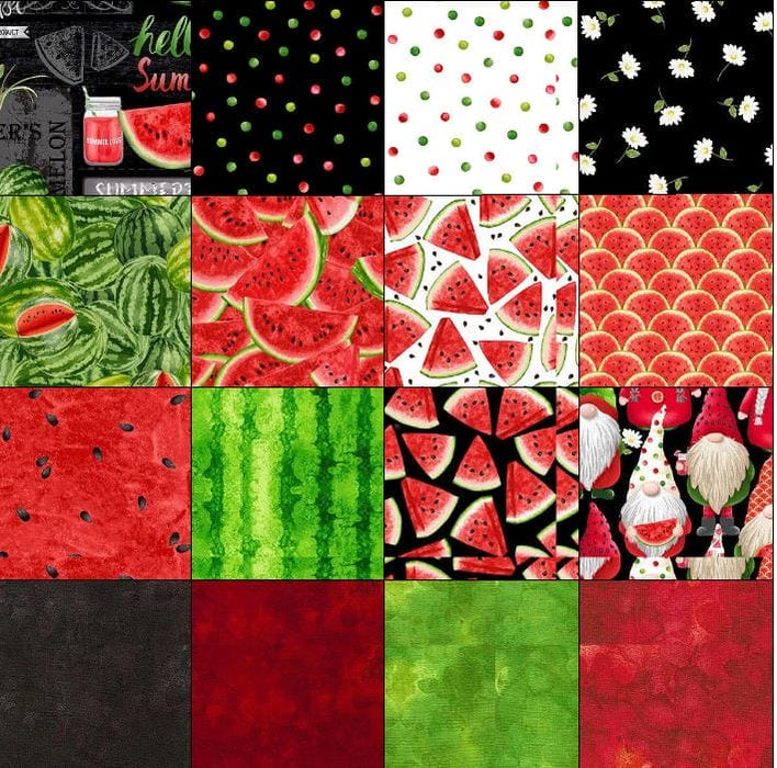 Watermelon Party - Tiny Daisies Black - per yard - Timeless Treasures - Fruit, Watermelon, Gnomes - FLEUR-CD1927-BLACK