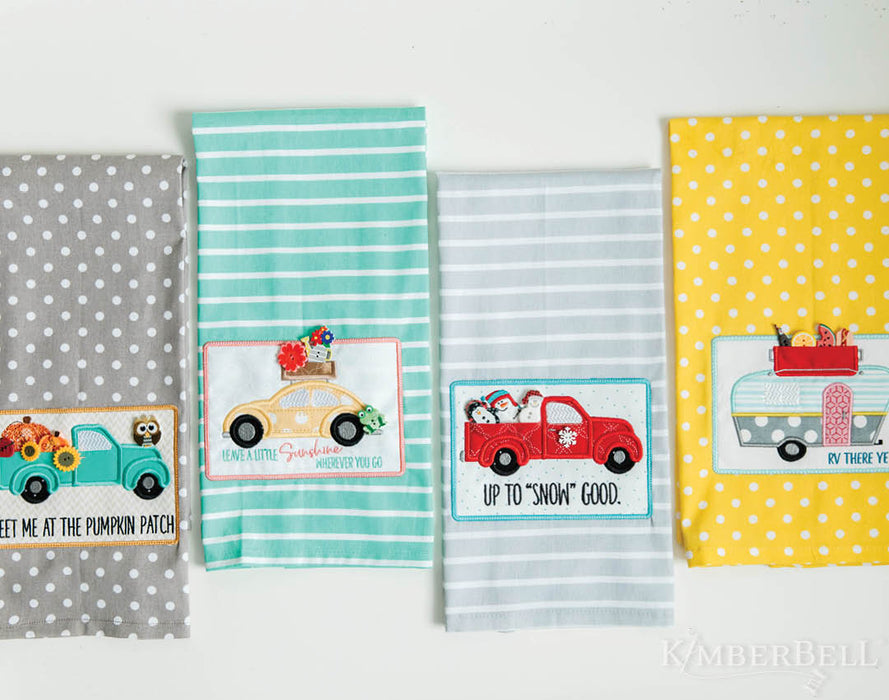 Dots and Stripes Tea Towels - Blanks - by Kimberbell Designs - Set of 2 - Lemon- 18.25" x 28.25" - KDKB224