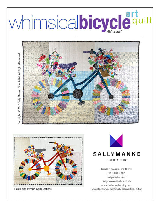 Whimsical Bicycle - PATTERN - Floral Bicycle Collage - Quilt Pattern by Sally Manke - Fiber Art