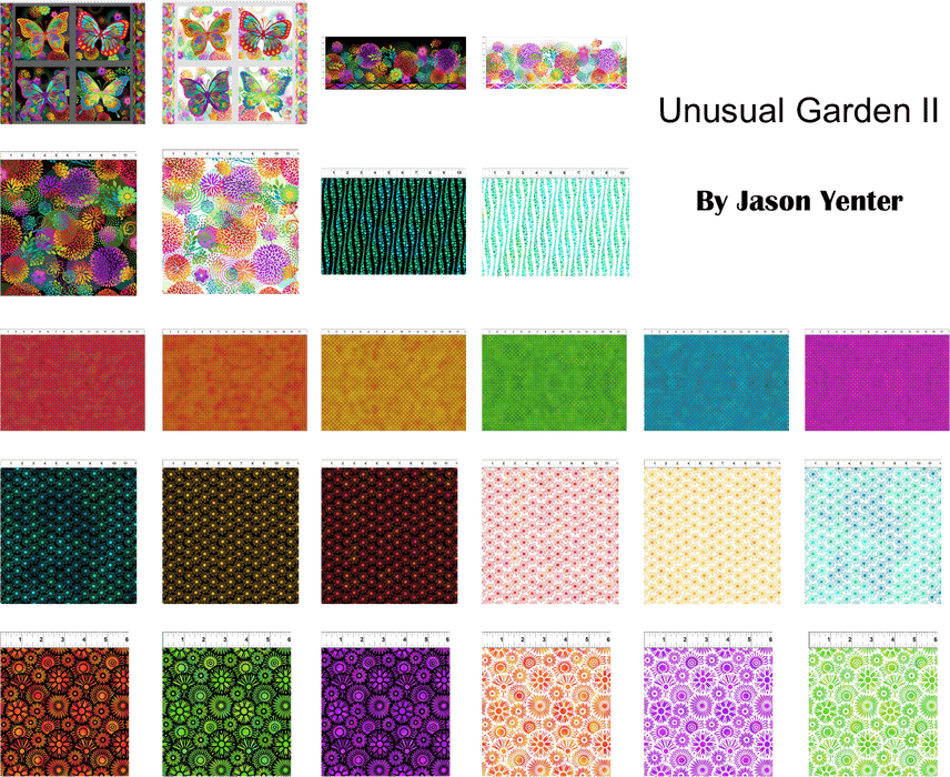 Unusual Garden II - Butterfly Block Panel - Per PANEL - Jason Yenter - In the Beginning Fabrics - Floral - 36" x 43" panel - Dark - 1UGB-1