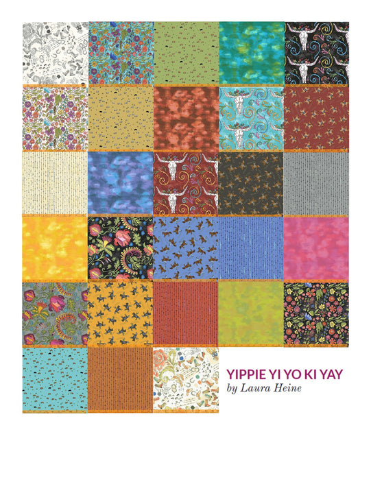 New! Yippie Yi Yo Ki Yay - per yard - by Laura Heine for Windham Fabrics - Prairie Flowers on Turquoise - 53236-4