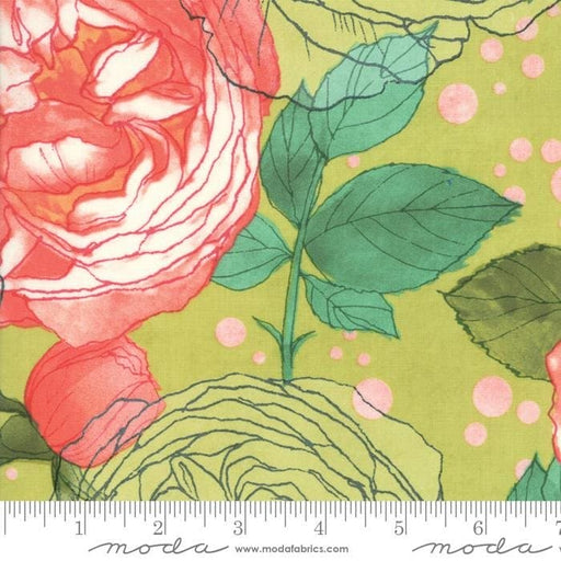 Abby Rose Rayon - by the yard - by Robin Pickens - Moda - Rayon Cabbage Rose Greenery - 48670 14R - RebsFabStash