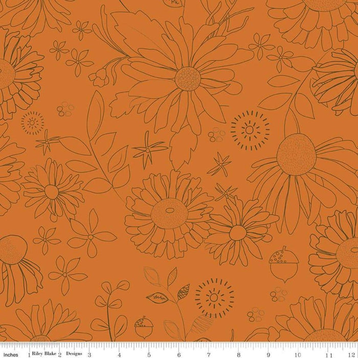 Adel In Autumn - Large tossed flowers - 108" Wide back - REMNANT - by Sandy Gervais for Riley Blake Designs - Fall - WB10831-OLIVE - RebsFabStash