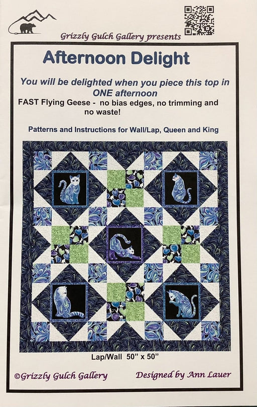 Afternoon Delight - Quilt Pattern - by Ann Lauer - Includes instructions for Wall/Lap, Queen, & King Quilt! Uses Cat-I-Tude Singing the Blues fabric by Ann Lauer! - RebsFabStash