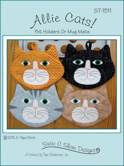 Allie Cats! - Cat, feline, kitty Hot Pad or pot holder Pattern - by Susie Shore Designs - Mini Pattern #1511 - RebsFabStash
