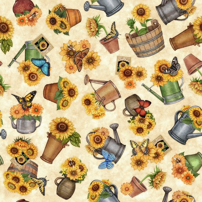 Always Face the Sunshine Watering Can With Sunflower by Dan Morris for QT Fabrics at RebsFabStash