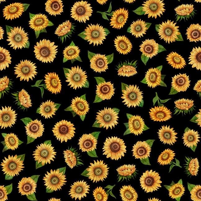 Always Face the Sunshine - per yard - Dan Morris for QT Fabrics - Large Sunflowers on Black - 27844 J - RebsFabStash