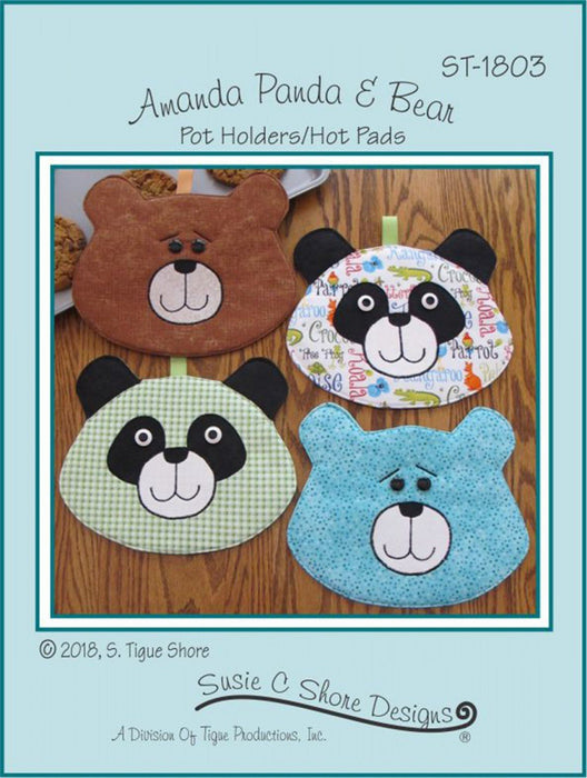 Amanda Panda and Bear! - Panda Bear or Teddy Bear Hot Pad or pot holder Pattern - by Susie Shore Designs - Mini Pattern #1803 - RebsFabStash