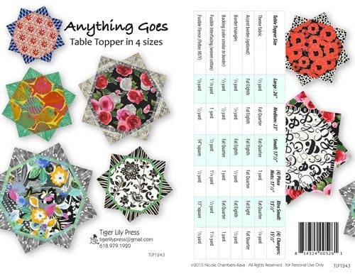 Anything Goes - Table Topper in 4 Sizes - PATTERN - Chargers or Place Mats - Tiger Lily Press - TLP1243 - RebsFabStash