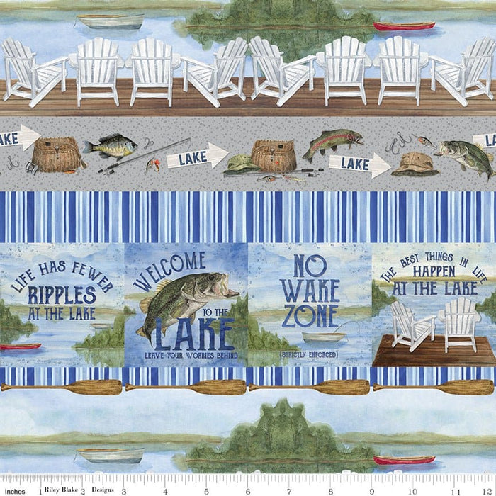 At The Lake - Border Stripe - Blue - per yard - by Tara Reed - for Riley Blake Designs - Outdoors, Fishing - Border Print - C10555-BLUE - RebsFabStash