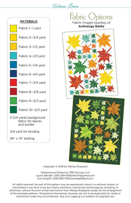 Autumn Leaves - Quilt PATTERN - By Wendy Sheppard - features fabrics by Moda - 51" x 66" - RebsFabStash