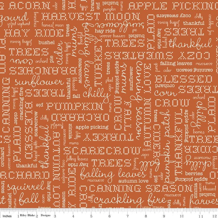 Autumn Love by Lori Holt Riley Blake Texts on Orange at RebsFabStash