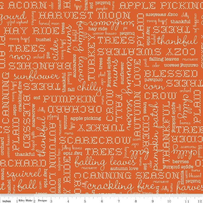 Autumn Love by Lori Holt White Texts on Orange at RebsFabStash