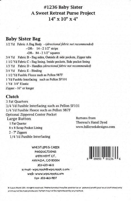 Baby Sister purse - Pattern - by Sue Marsh for Whistlepig Creek Productions - RebsFabStash