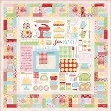 Bake Sale 2 Fabric Collection- by the yard - Lori Holt for Riley Blake Designs - Let's Bake Quilt Along (C) - Main Print on Green - RebsFabStash