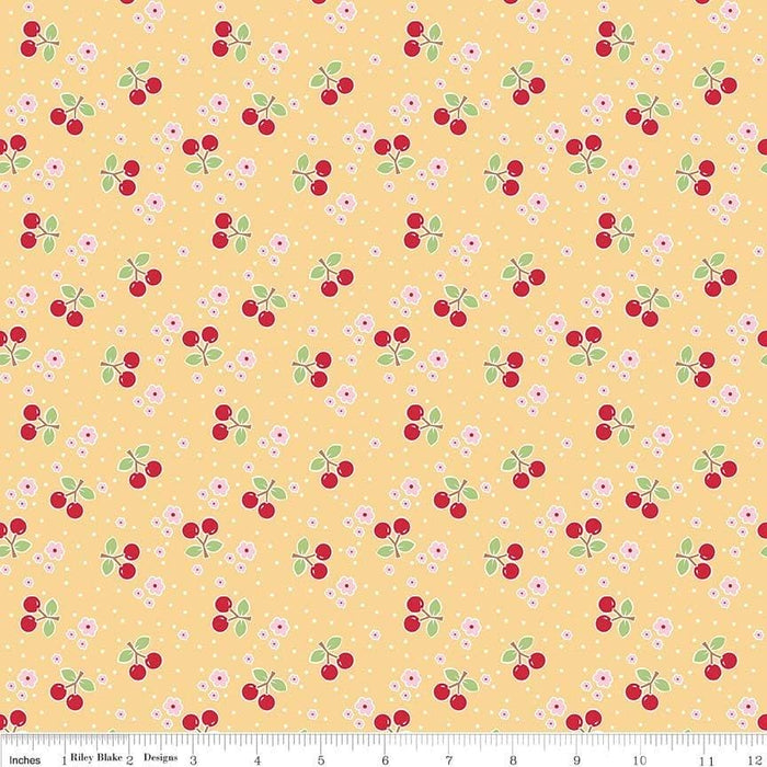 Bake Sale 2 Fabric Collection- by the yard - Lori Holt for Riley Blake Designs - Let's Bake Quilt Along (C) - Nutmeg Flowers on White - RebsFabStash
