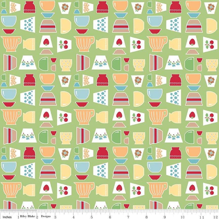 Bake Sale 2 Fabric Collection- by the yard - Lori Holt for Riley Blake Designs - Let's Bake Quilt Along (C) - White Pie & Bake plates - RebsFabStash