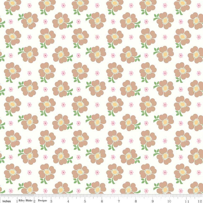 Bake Sale 2 Fabric Collection- by the yard - Lori Holt for Riley Blake Designs - Let's Bake Quilt Along - Small tulips on nutmeg - RebsFabStash