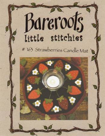 Bareroots - Little Stitchies - #163 Strawberries Candle Mat - Wool Felt Mini PATTERN - by Barri Sue Gaudet - BR163 - RebsFabStash