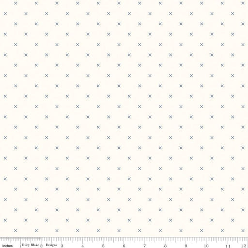 Bee Backgrounds - Blue Cross Stitch - Per Yard - by Lori Holt - Riley Blake designs - Basic, Background, Low Volume - C6381-Blue - RebsFabStash