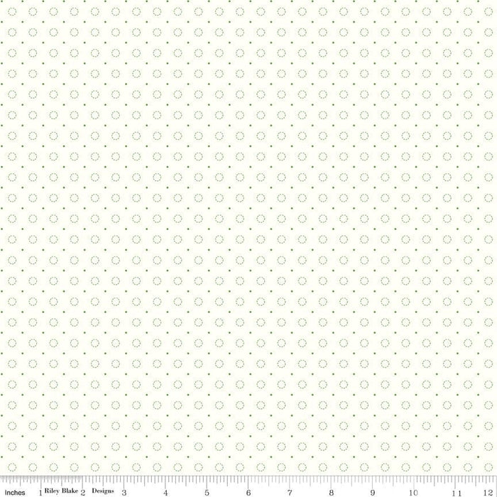 Bee Backgrounds - Green Stitched Circle Dot - Per Yard - by Lori Holt - Riley Blake designs - Basic, Background, Low Volume - C9940-Green - RebsFabStash