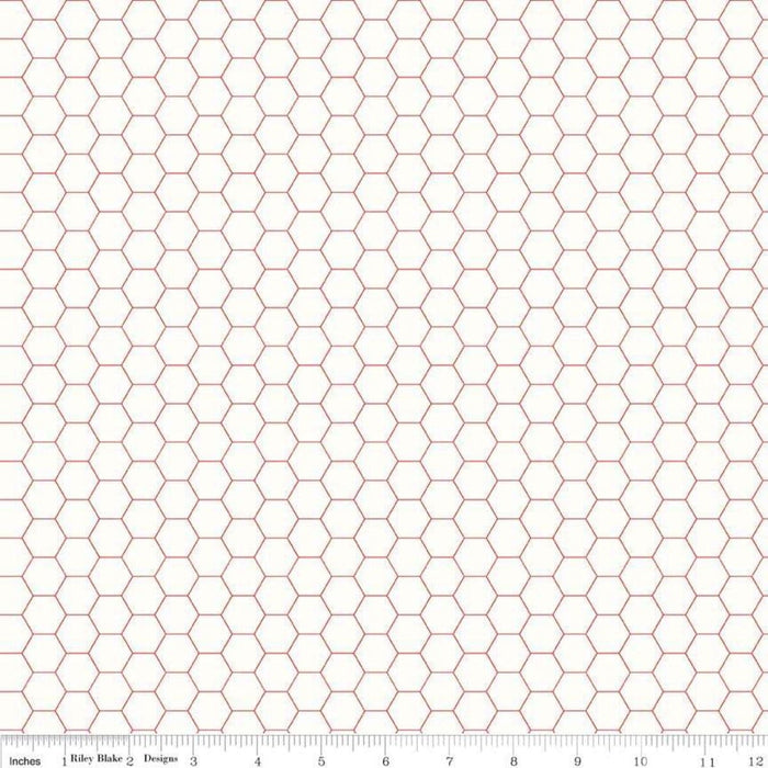 Bee Backgrounds - Red Honeycomb - Per Yard - by Lori Holt - Riley Blake designs - Basic, Background, Low Volume - C6387-Red - RebsFabStash