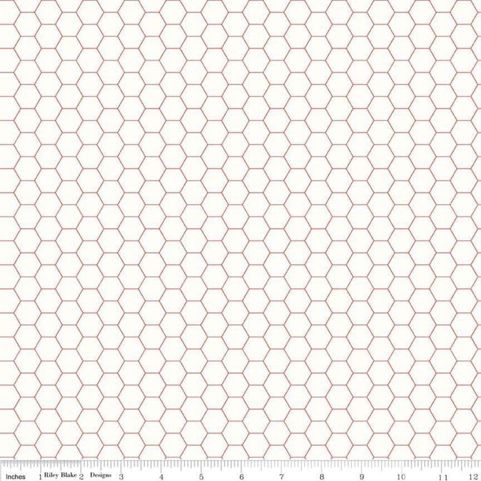 Bee Backgrounds - Red Honeycomb - Per Yard - by Lori Holt - Riley Blake designs - Basic, Background, Low Volume - C6387-Red - RebsFabStash