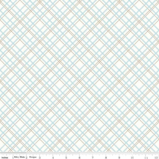 Bee Backings! - Quilt Back Fabric - Riley Blake - by Lori Holt - 108" wide - diagonal bias plaid - aqua blue and nutmeg Plaid on white WB 6422 - RebsFabStash