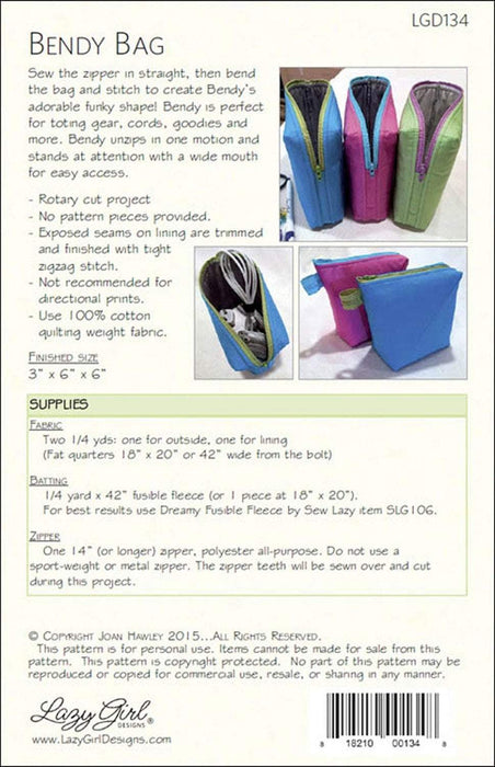 Bendy Bag Pattern - Lazy Girl Designs - Side Pocket - LGD134 - RebsFabStash