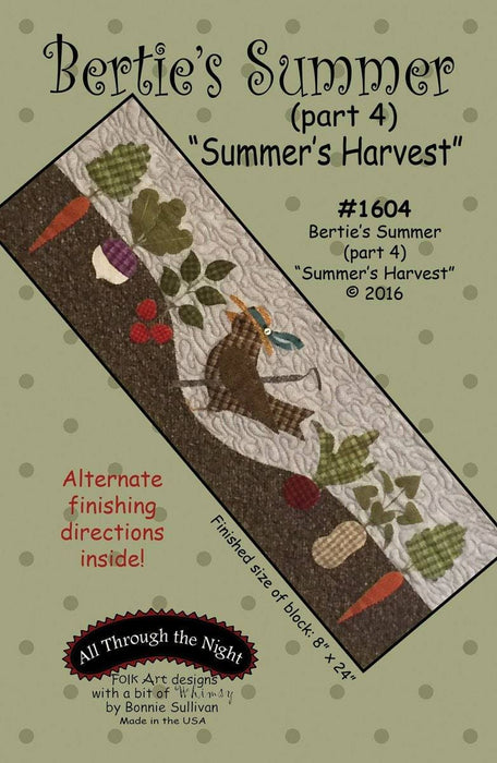 Bertie's Summer - Block of the Month Quilt Pattern - Bonnie Sullivan - Complete Set 4 blocks - Flannel or Wool Applique - Bonus projects!! - RebsFabStash