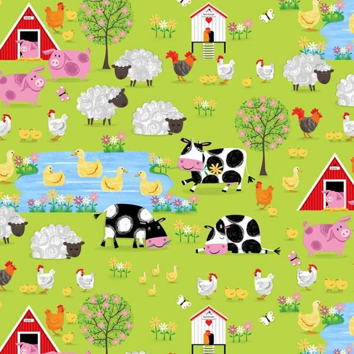 Best Friends Farm - Scenic Animals - per yard - by Kate Mawdsley for Henry Glass - Green - 9020-66 - RebsFabStash