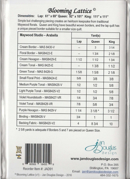 Blooming Lattice - Pattern - by Jan Douglas - King, Queen, Lap or Wall Hanging - RebsFabStash