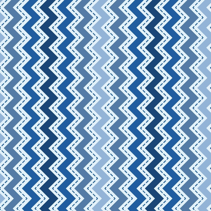 Blue and white zig zag or chevron stripe - Per Yard- Kimberbell Basics - Maywood Studio - MAS 8202-BB- border print - RebsFabStash