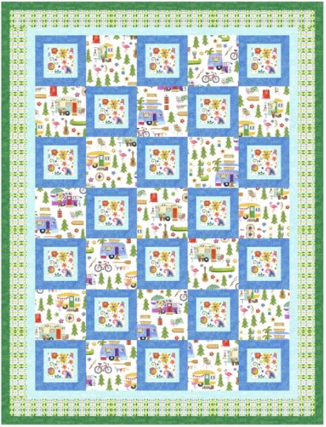 NEW! Wanderlust - Quilt-in-a-Pillow KIT - by Cyndi Hershey - Fabric by Stephanie Peterson Jones - P&B Textiles - BLUE VERSION -38" x 50"