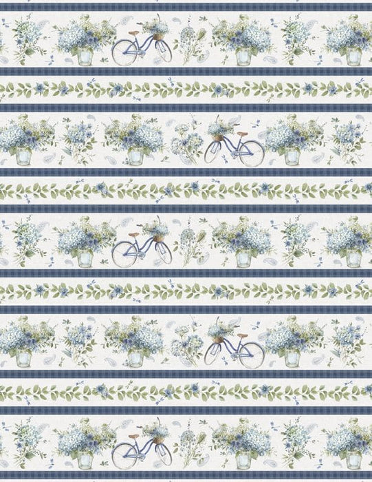 Bohemian Blue - Large Panel Multi - Per PANEL- by Lisa Audit for Wilmington Prints - 24" x 43" Panel - 3041-17751-147 - Bike, Floral, Cat - RebsFabStash