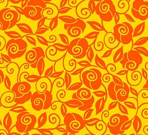 Brooke Fabric Collection by Studio 8 - Per Yard - Quilting Treasures - Shannon Ownby Quilt Along - Orange floral buds and scroll on yellow - RebsFabStash