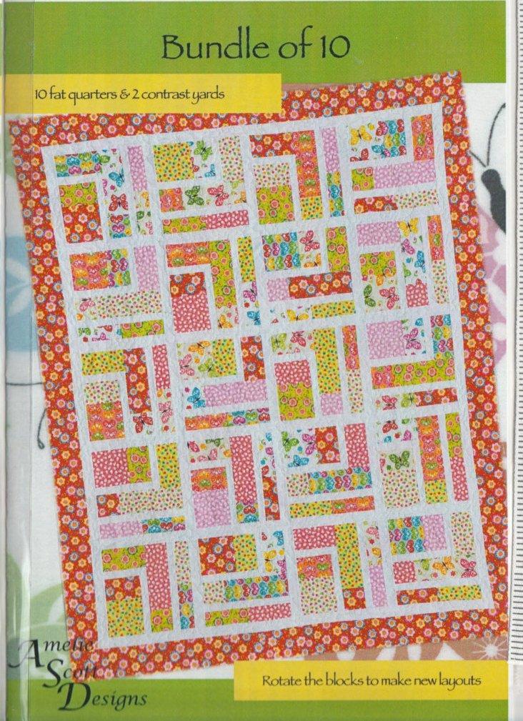 Bundle of 10 Pattern Fat Quarter Friendly Quilt uses 10 Fat Quar