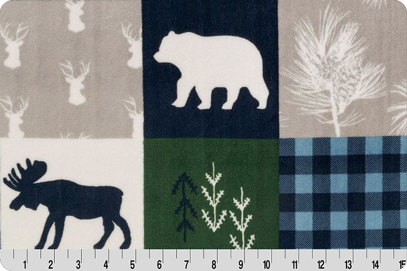 Cabin Quilt - Cuddle Fabric - per yard - by Shannon Fabrics - Digital Print - Blocks, Outdoors - CABINQUILT - Navy - DR227584