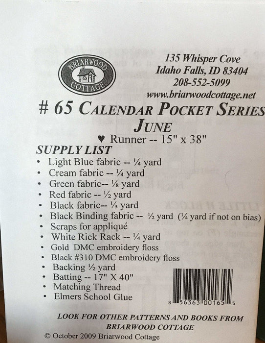 Calendar Pocket Series- June - Mini pattern- Briarwood Cottage - Table topper - RebsFabStash