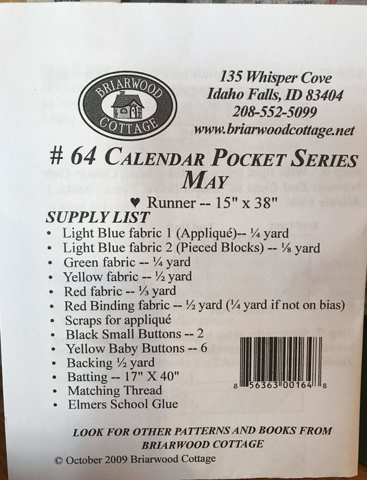 Calendar Pocket Series- May - Mini pattern- Briarwood Cottage - Table topper - RebsFabStash