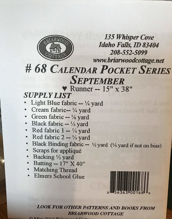 Calendar Pocket Series- September - Mini pattern- Briarwood Cottage - Table topper - RebsFabStash