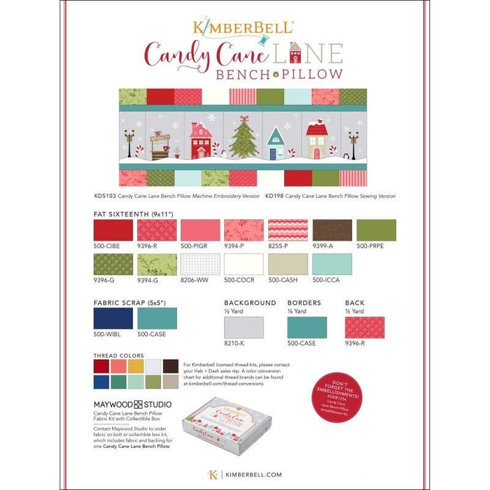 Candy Cane Lane - Bench Pillow Kit - FABRIC ONLY - by Kimberbell for Maywood Studio - RebsFabStash