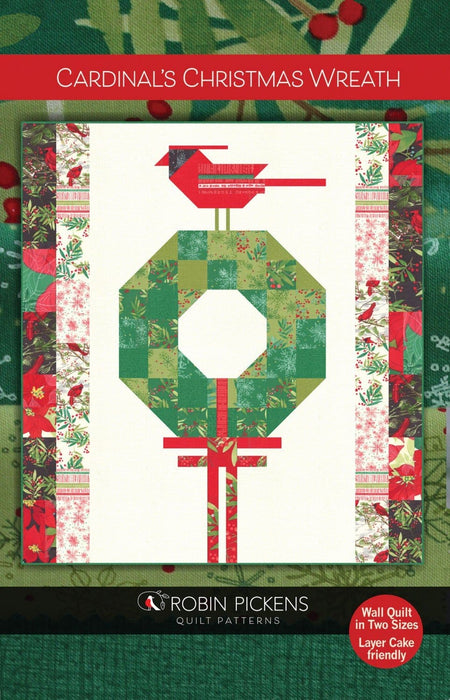 Cardinal's Christmas Wreath quilt pattern designed by Robin Pickens - uses splendid fabrics or Christmas fabrics! Layer cake Friendly - 2 sizes! - RebsFabStash