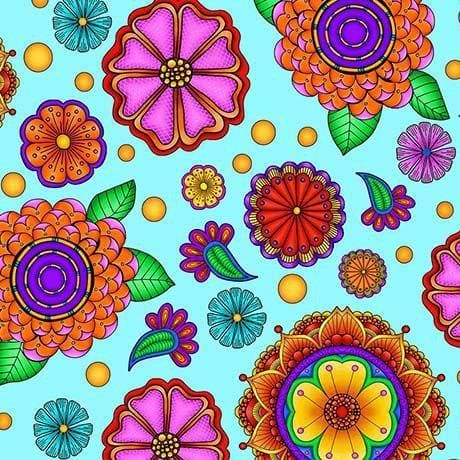 CARNIVALE fabric collection - Quilting Treasures - Debi Payne - Bright colors! Multi colored Packed Paisleys on White - RebsFabStash