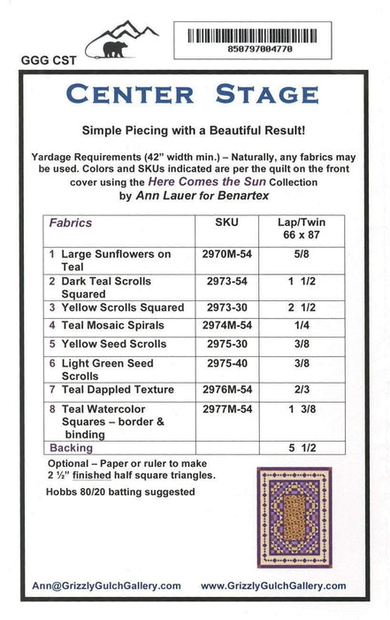 Center Stage - Quilt Pattern - by Ann Lauer - Includes instructions for Lap, Twin Quilt! Uses Midnight Poppies or Here Comes the Sun! - RebsFabStash