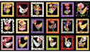 Chicken Chique - Per Yard - Loralie Harris Designs - Funny Chickens on Black Border Stripe Print! Chicken Strips! 692-268 - RebsFabStash